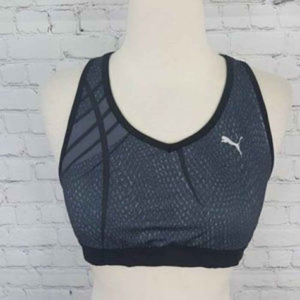 Puma Gray Black Sports Bra Running sz M Racerback - Picture 6 of 7